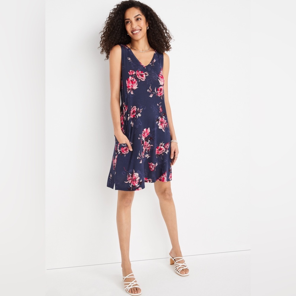 Maurice’s XL 24/7 Floral V Neck Mini Dress Blue Jasmine